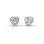 Heart Cut Real Moissanite Bezel Set Solitaire Stud Earrings Screw Back 14K Gold Plated